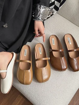 All-Match Casual Woman Shoe Round Toe Soft Shallow Mouth Female Footwear Summer Grandma New Moccasin Dress Buckle Strap Leisure