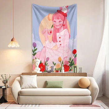 Kawaii Начало декор аниме сладко момиче печатни гоблени стена висящи килими голям плат фон кърпа спалня декорация
