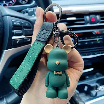 Модерен папийонка мечка ключодържателТворчески кожен ремък ключодържател за ключодържател за кола Бижута за момичета Момчета Деца