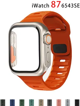 Case + каишка за Apple Watch Band 45mm 44mm 41mm 40mm Интелигентна силиконова гривна Iwatch Series 3 4 5 6 Se 7 8 Промяна на ултра калъф