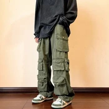 Карго панталони Multi-джоб инструментална екипировка Pant Harajuku мъжки реколта хлабав широк крак панталони улично облекло случайни хип-хоп мопинг панталони Z89