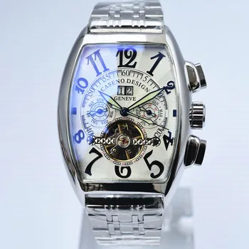 Автоматичен часовник Мъже Топ луксозна марка Мъжки механичен часовник Tonneau от неръждаема стомана Светещи водоустойчиви ръчни часовници CASENO 2021
