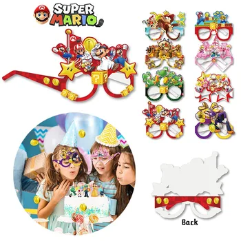 карикатура Супер Марио Bros парти консумативи Очила подпори за снимки Детски рожден ден Хартиени очила Декорации Аксесоари