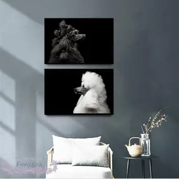 Черно-бял благороден пудел платно живопис стена арт плакати и отпечатъци животни снимки за спалня модерен дом декорация