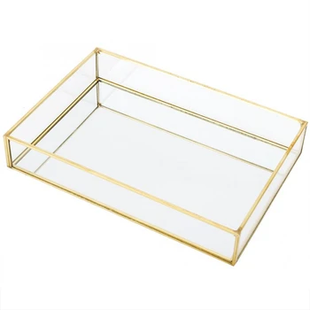 Nordic ретро съхранение кутия тава злато правоъгълник стъкло грим организатор тава десерт плоча бижута дисплей