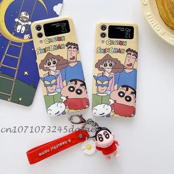 Сладък аниме пастел Shin-chans с верига сладък калъф за телефон за Samsung Galaxy Z Flip3 Z Flip4 Zflip 3 4 Луксозен сгъваем капак