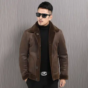 2022 Зимни нови недвижими кожа вълнено палто мъже двустранен бутон мода случайни яке връхни дрехи сгъстяване плюс размер палто A34