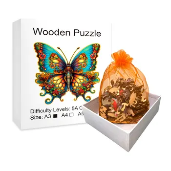 Богати и цветни дървени животински пъзели, уникален стил на дизайн на пеперуди, уникални пъзели с животни, дървени пъзели за възрастни