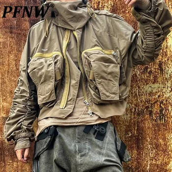 PFNW къса ниша дизайн стил прибиращи маншети стойка яка качулка мъжко яке есен зима висока улица тъмно палто 12A5658