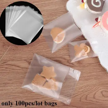 100pcs/lot Сватбена закуска декорация бонбони пакет бисквити подарък прозрачен матов печат OPP бисквитки чанти самозалепващи