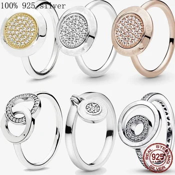 нов 925 стерлинги сребро популярен пръстен двуцветни кръгове обратими повишени сърце подпис дебела лента пръстен за жени бижута подарък