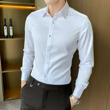 Мъжка риза Ежедневна блуза с дълъг ръкав Пролет Есен Корейски стил реколта жилетка Топ плътен цвят лед коприна хлабав мъжки дрехи H50