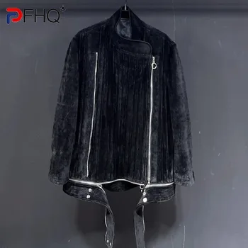 PFHQ Удебелени стоящи якета яка мъжки китайски деконструкция дизайн кадифе тъмно облекло ципове хлабав палто есен 21Z3446