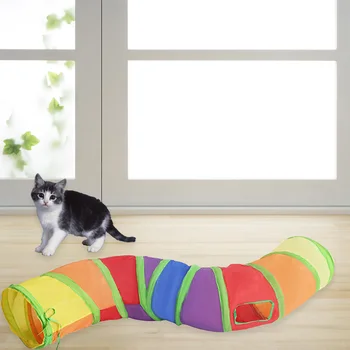 Rainbow Cat Tunnel Pet Tube Сгъваема играчка за игра на закрито Външни играчки за пъзел Упражняване Скриване на тренировки Бягане с топка