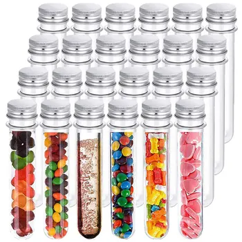 50pcs / партида 40ml пластмасови епруветки ясни и прозрачни контейнери за съхранение на бонбони с винтови капачки