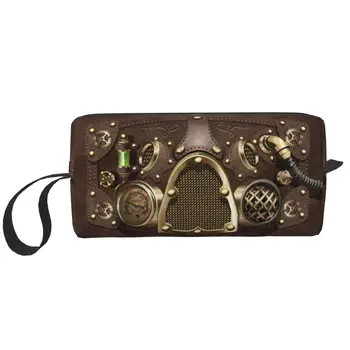 Steampunk кожа грим чанта жени пътуване козметичен организатор пилот въздушен изтребител каска съхранение тоалетни чанти Dopp комплект случай кутия