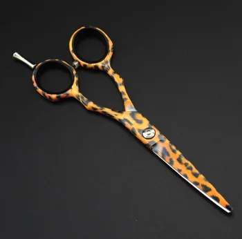 Най-добър 5.5 инчов леопард печат фризьорски ножици с чанта Япония 440C 62HRC Дом & Салон Кучета Котки Ножици за рязане на домашни любимци Коса