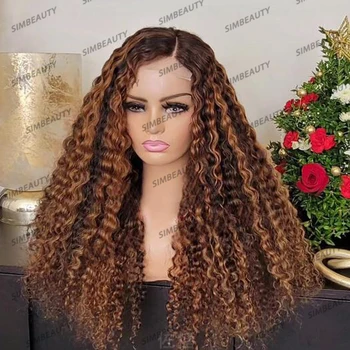 Glueless Long Highlight Copper Brown Blonde Human Hair Wigs for Black Women Top Hair Full Lace Kinky Curly Natural Hairline Wigs