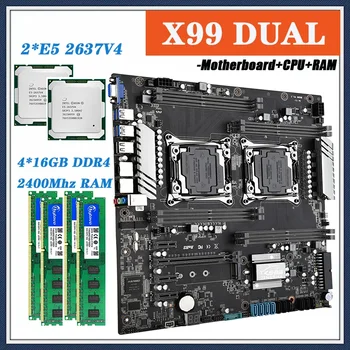 X99Dual дънна платка комплект с 2pcs E5 2637V4 процесор и 4 * 16GB = 64GB 2400MHz RAM DDR4 ECC REG памет X99 чип NVME M.2