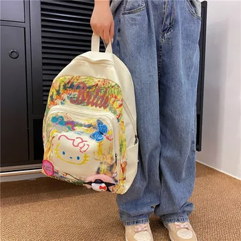карикатура аниме Sanrio Hello Kitty раница японски цветни графити платно раница сладко момиче студент ученическа чанта деца подаръци
