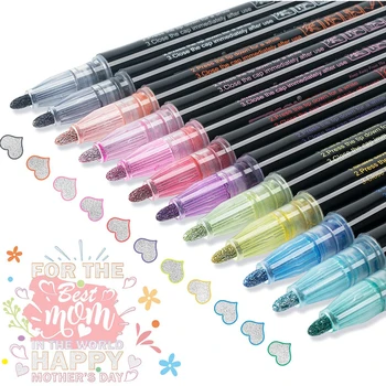 Super Squiggles Двойни маркери за контури 12/24 цвята Маркери за двойна линия Самостоятелно очертаване Метални маркери Комплект блестящи блестящи писалки