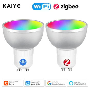 Tuya GU10 Zigbee LED крушки WiFi Smart LED лампа RGB CW WW LED Димируема крушка Работи с Alexa Google Yandex Smartthings