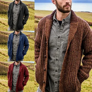 2023 Есен/Зима Мъжка жилетка Европейска и американска плътен цвят дълъг ръкав плетен пуловер палто Мъжко облекло