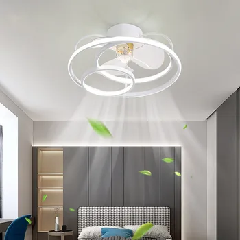 Nordic вентилатор на тавана Модерен прост LED вентилатор тороидален с дистанционно управление Лампа за спалня Silent Вътрешен хол вентилатор светлина