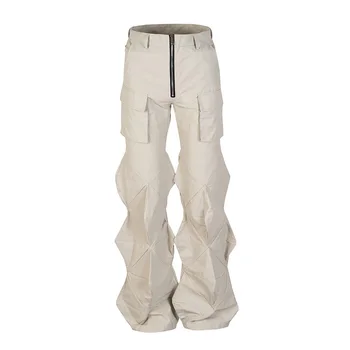 Hip Hop Cargo Baggy Flared Pants Мъжка мода 3D Harakuju Свободни панталони Плътен цвят Пачуърк