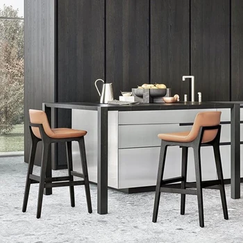 Дървени високи столове Бар столове Nordic открит рецепция модерен бар столове балкон облегалка Taburete Alto мебели за дома WZ50BC
