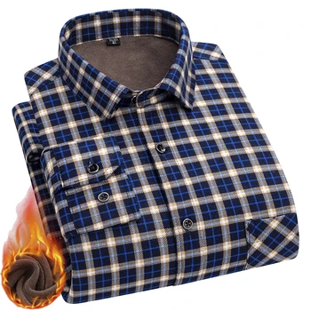 Празнична риза Дръжте топло ревера врата дълъг ръкав мъжки кариран полиестер редовен риза леко участък мода