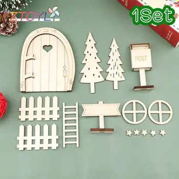 1Set 1:12 Къща за кукли миниатюрни Коледа декор фея врата пощенска кутия ограда Коледа дърво стълба модел кукла къща аксесоари