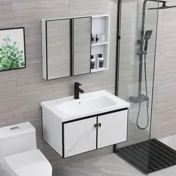 Модерни шкафове за баня с огледален умивалник Шкаф за съхранение на тоалетни Шкаф за баня с мивка Мебели за баня