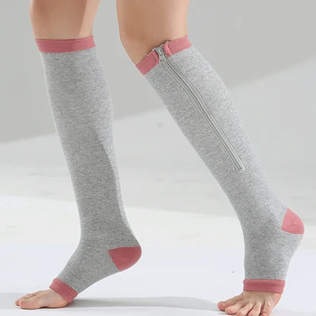 Жените коляното високи чорапи медицински компресия възрастни отворени пръсти женски подкрепа дишащи чорапи