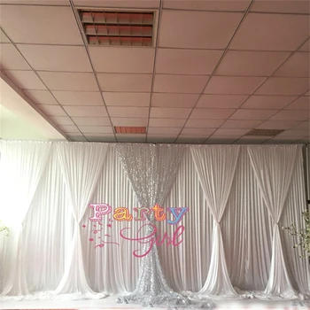 3X6M бял сребърен пайет 10X20FT ледена коприна сватба фон завеса етап фон драперия фото щанд банкет събитие декорация