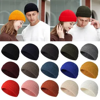 Plain маншет Beanie класически ролет ръб мърляв зимни топли шапки череп ски шапка за мъже жени