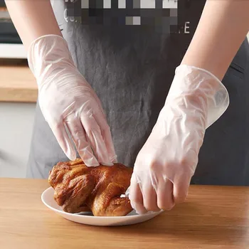 50 / 100pcs Хранителни клас PVC ръкавици за еднократна употреба Антистатични пластмасови ръкавици за почистване на храни Готвене Ресторант Кухненски аксесоари