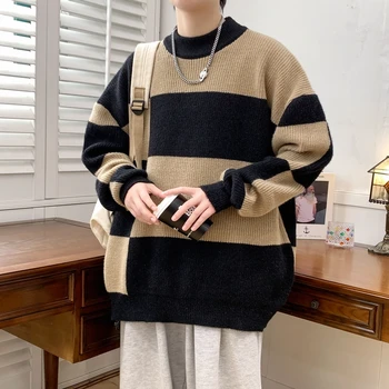 Мъжки моден пачуърк пуловер нова есен зима топло корейски Harajuku поло пуловер мъже висок клас луксозни мъжки пуловери 4XL