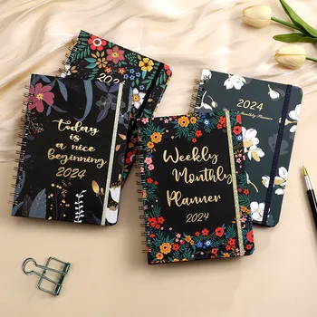 Fromthenon Little Fresh Colorful Flower Coil Notebook Spiral Week Planner Calendar Writing Office Record Notebook Supplies