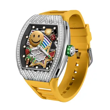 Луксозна марка I&W CARNIVAL Япония MIYOTA Автоматични механични мъжки часовници Пълен диамант усмивка лицето светлинен водоустойчив часовник 757G