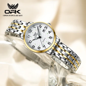 OPK 6006 Дамски кварцови часовници Водоустойчив светлинен календар Ръчен часовник от неръждаема стомана за жени Подарък relojes para mujer