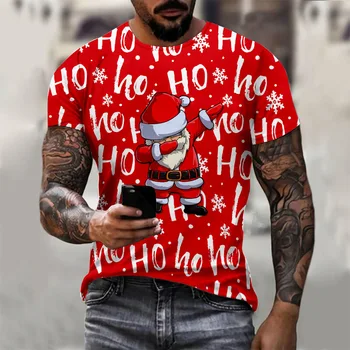 Коледна тениска за мъже Дядо Коледа графично облекло смешно Дядо Коледа графичен къс ръкав върховете празник 3d печат тениски