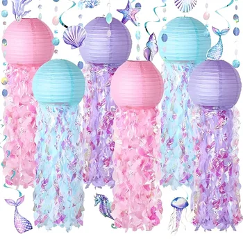 Русалка парти декорации Litte русалка медузи хартия фенер под морето парти декор момиче babyshower русалка рожден ден декор