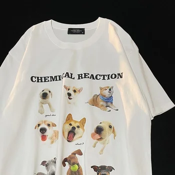 Хип-хоп марка карикатура кучета печат тениски сладък мъже жени къс ръкав върховете 100% памук лятна тениска хлабав случайни Harajuku Kawaii