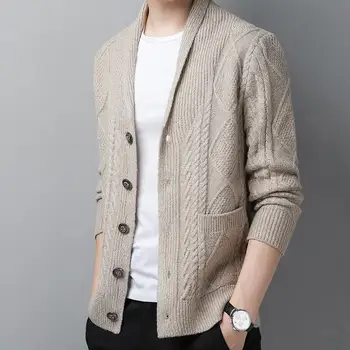 2023 Мъжки есенен дълъг ръкав случайни плътен цвят плетена жилетка младежка тънък случаен пуловер
