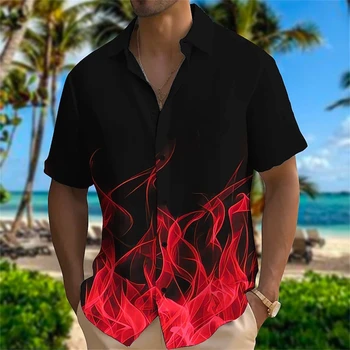 Проста риза за мъже 3d цветен модел печат къс ръкав хавайски ризи лятна мода отгоре хлабав извънгабаритни мъжки дрехи риза