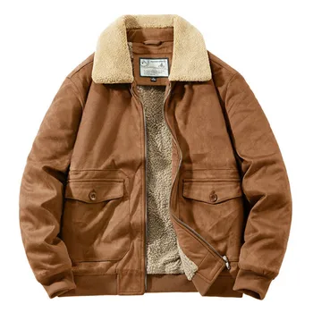 Mcikkny мъже руно облицовани велур кожени якета зимни топли кожени връхни дрехи палта плюс размер M-5XL Windbreak