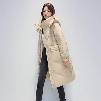 Зимни нови модни жени надолу памучно палто с качулка удебелени топли средно дълги жени палто корейски голям размер жени сняг износване палто
