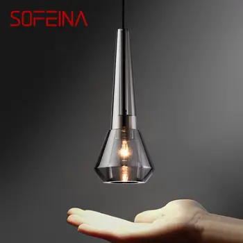 SOFEINA Nordic месинг висящи висулка светлина LED модерен просто творчески кристал опушен сив полилей лампа за дома спалня