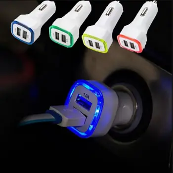 Стабилно и безопасно зарядно за кола LED светлина пръстен бързо зареждане двоен USB порт зарядни устройства адаптер за повечето мобилен телефон таблет камера Gps